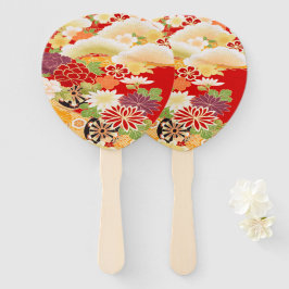 Leque Antiquado Red White Japonês Kimono Floral Flor