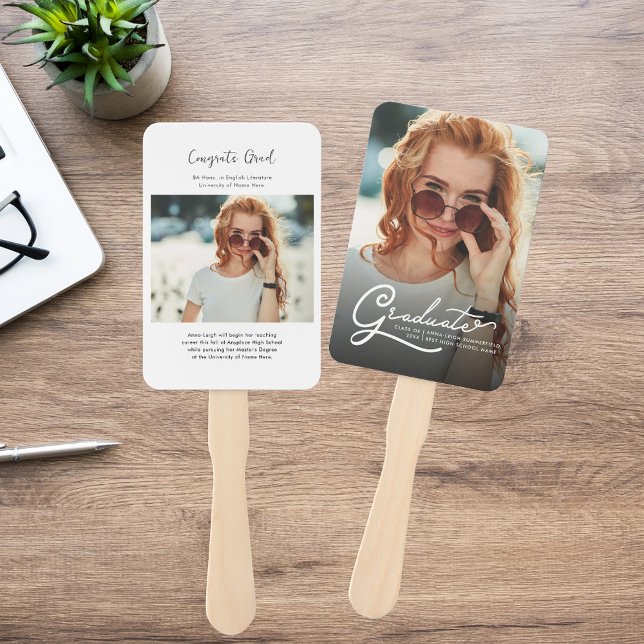 Leque Anúncio de Formando de Foto do Graduação 2025 (Graduation 2025 Graduate Photo Grad Announcement Hand Fan)