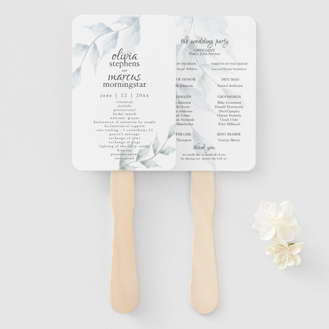 Leque Aquarela Azul Poeirento e Salvia Poeirenta Floral (Frente e Verso)