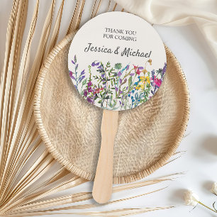 Leque Aquarela Flores Silvestres Casamento ao Ar Livre N