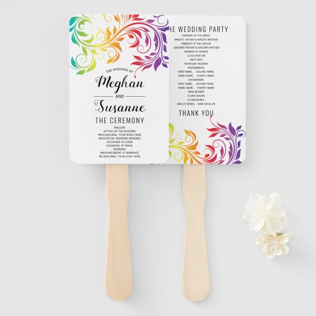 Leque Arco-íris cores rolando folha lésbica programa mão (Frente e Verso)