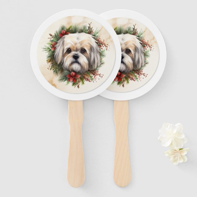 Leque Arolo de Natal Lhasa Apso Pupila Festiva (Frente e Verso)