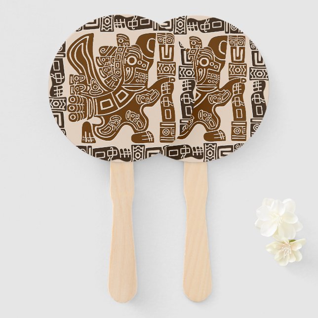 Leque Arte Antiga Tribal do Guerreiro de Águia Asteca (Frente e Verso)