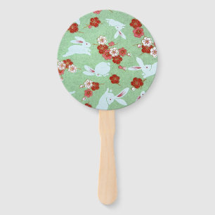 Leque Arte Japonesa: Sakuras Verdes e Rabbits Vivem