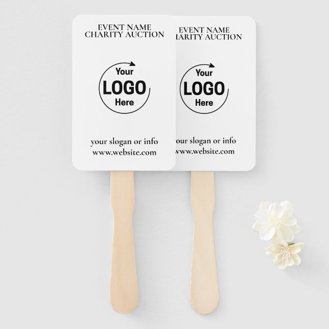 Leque Auction Paddle | Charity Event Bid Modern Logo  (Frente e Verso)