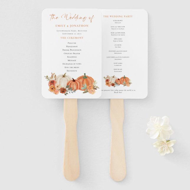 Leque Autumn Pumpkins Florals Wedals (Frente e Verso)