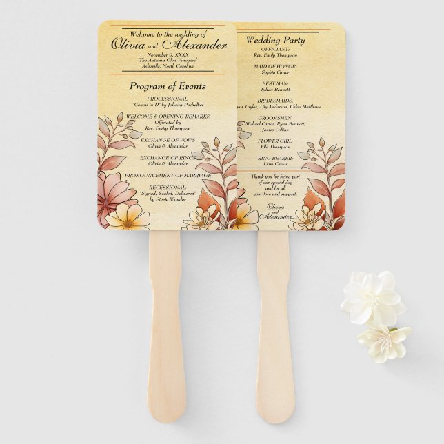 Leque Autumn Watercolor Floral Terracotta (Frente e Verso)