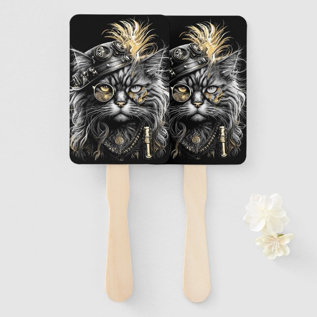 Leque Awesome Steampunk Cat  (Frente e Verso)