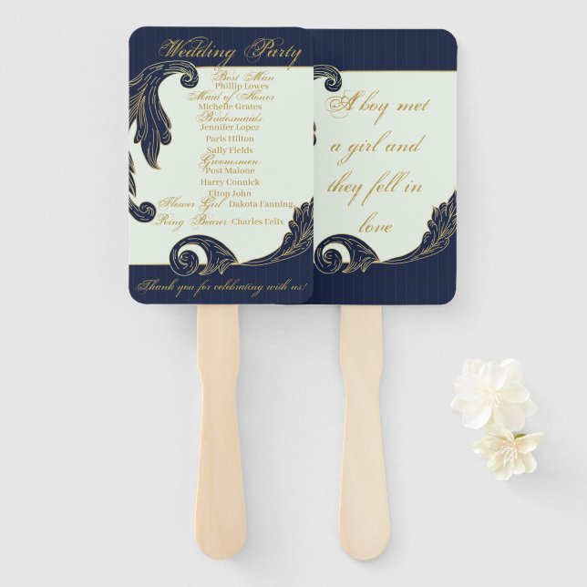 Leque Azul e Dourado (Frente e Verso)