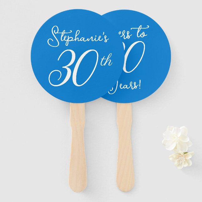 Leque Azul Elegante torce até 30 anos aniversário de 30  (Frente e Verso)