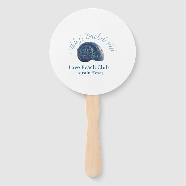 Leque Bachelorette party beach club blue sea shell name  (Frente)