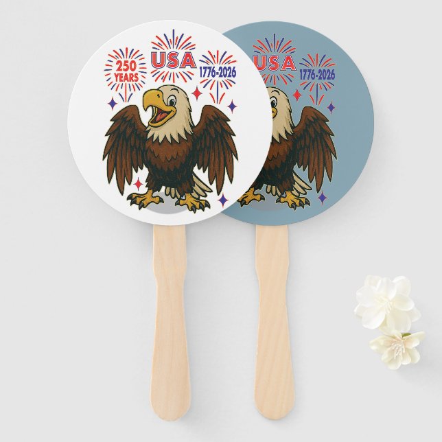 Leque Bald Eagle com Fireworks - EUA 250 Anos 1776-2026 (Frente e Verso)