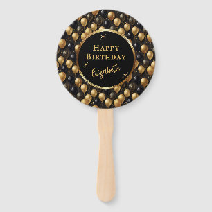 Leque Balões com Padrão de Brilho Preto Dourado Elegant