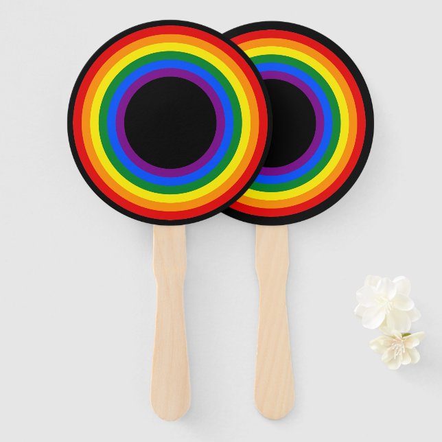 Leque BANDEIRA ARCO-ÍRIS - LISTRAS - Cores LGBT Anéis (Frente e Verso)