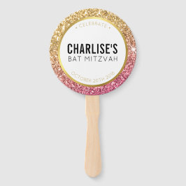 Leque BAT MITZVAH FAN selfie glitzy dourado cor-de-rosa