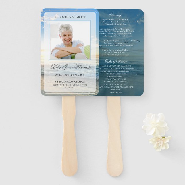 Leque Beach In Loving Memory Funeral Program (Frente e Verso)