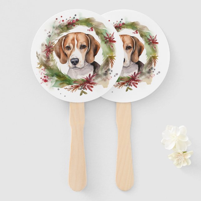 Leque Beagle Christmas Wreath Festivo Pup (Frente e Verso)