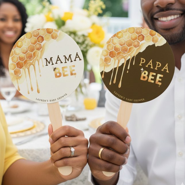 Leque Bee Honeycomb Baby Shower Mom Dad  Guess Who Game (Bee Honeycomb Baby Shower Guess Who Mom Dad Game Hand Fan
)