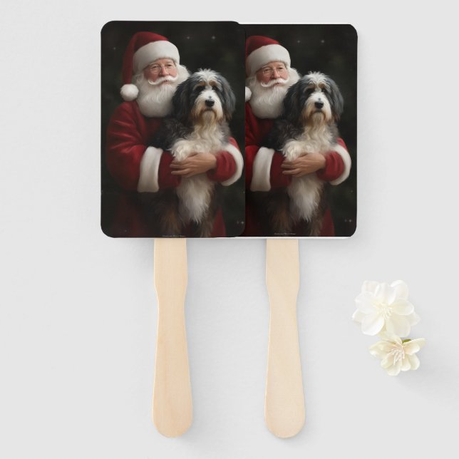 Leque Bernedoodle com Papai Noel Natal Festivo (Frente e Verso)