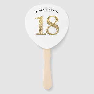 Leque BIRTHDAY FAN moderno glitter de ouro na moda, 18º