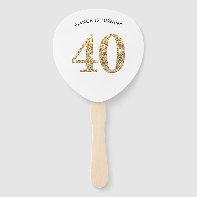 Leque BIRTHDAY FAN moderno glitter de ouro na moda, 40º (Frente)