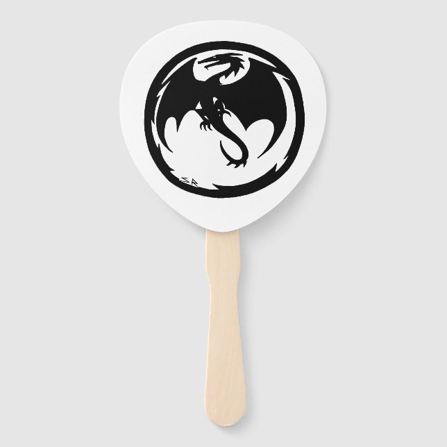 Leque Black Dragon white paddle hand fans (Frente)