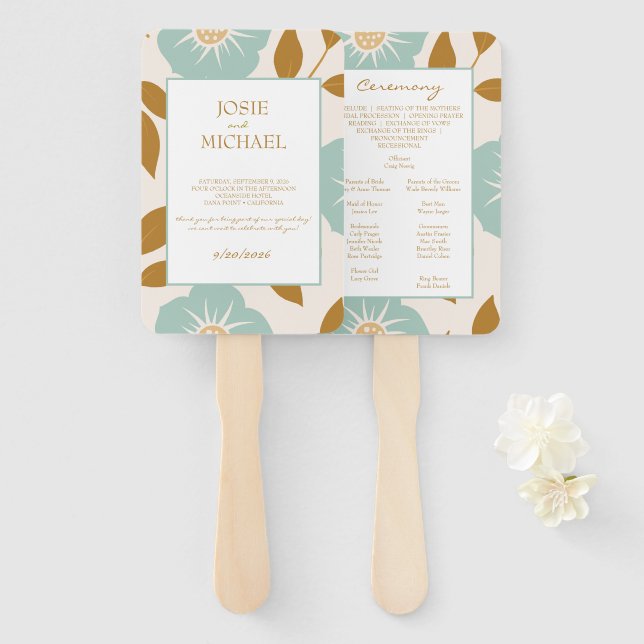 Leque Blue Floral Wedding (Frente e Verso)