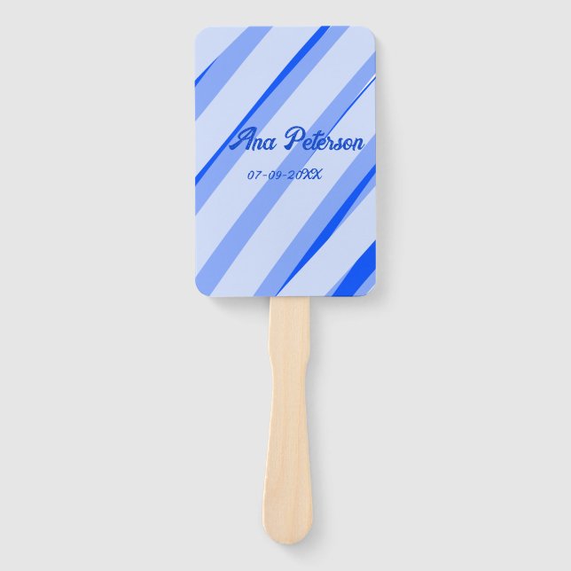 Leque Blue pastel add name date boho retro lines pattern (Frente)