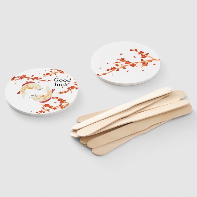 Leque Boa Sorte de Peixe Koi com Sakura | Japonês Elegan (Desmontado)