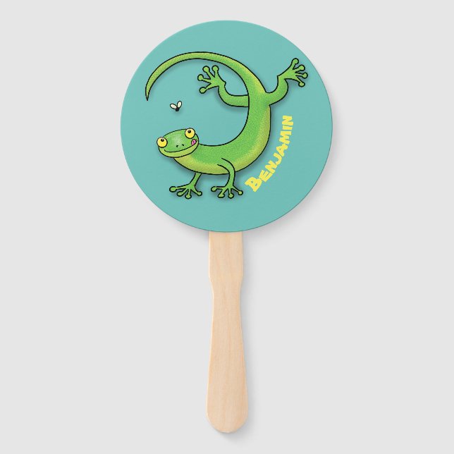 Leque Boas saudações da lagartixa verde e feliz com dese (Frente)