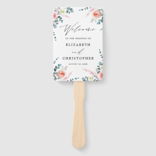 Leque Boas-vindas ao Casamento Floral Branco e Rosa-Blus