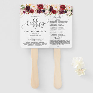 Leque Bohemian marsala floral programa de casamento rosa