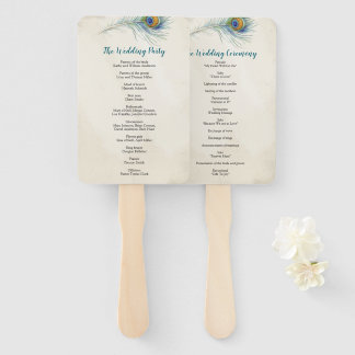Leque Bohemian Peacock Feather Teal Weding Program