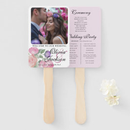 Leque Boho Blush Floral Wedding Program Hand Fan