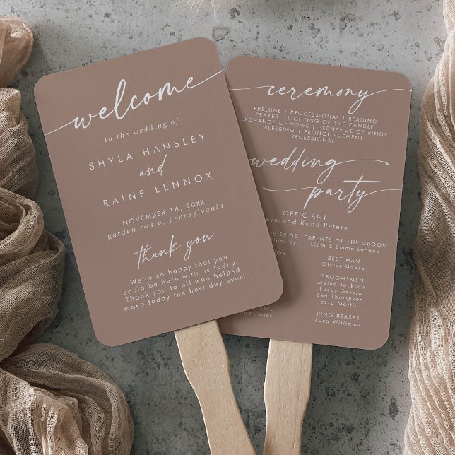 Leque Boho Chic Neutral Taupe Weding Program (Criador carregado)