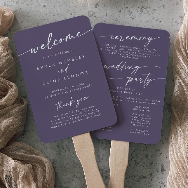 Leque Boho Chic Plum Purple Weding Program (Criador carregado)
