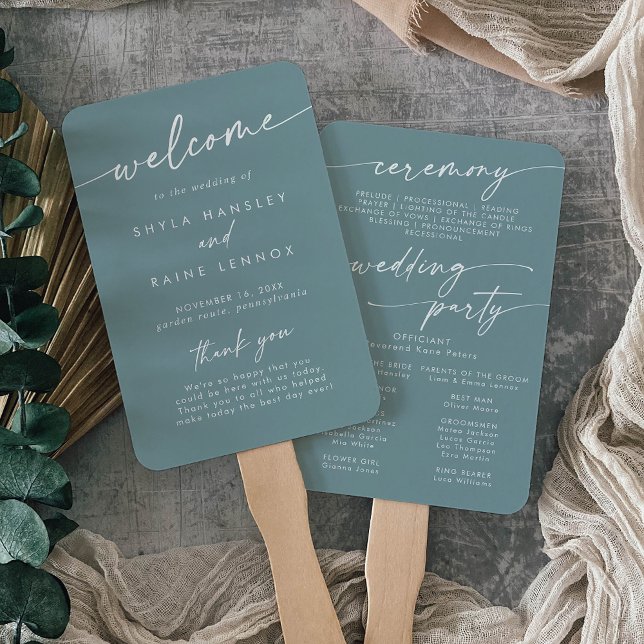 Leque Boho Chic Seafoam Teal Weding Program (Criador carregado)
