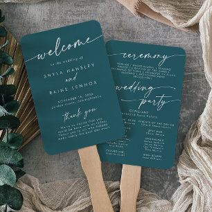 Leque Boho Chic Teal Blue Weding Program