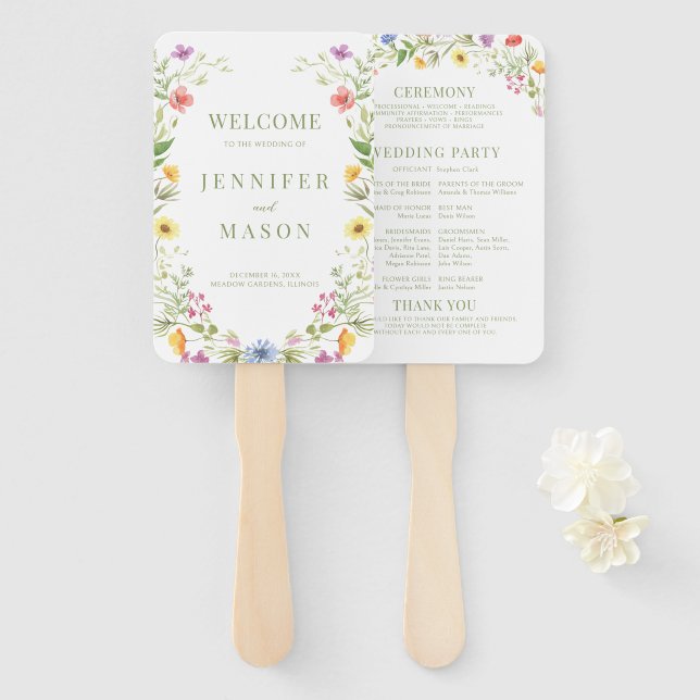 Leque Boho Colorful Wildflower Weding Program (Frente e Verso)