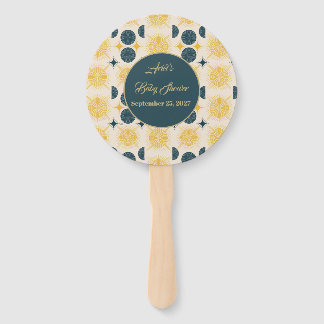 Leque Boho Personalizado Sol Lua Estrelas Azul Amarelo