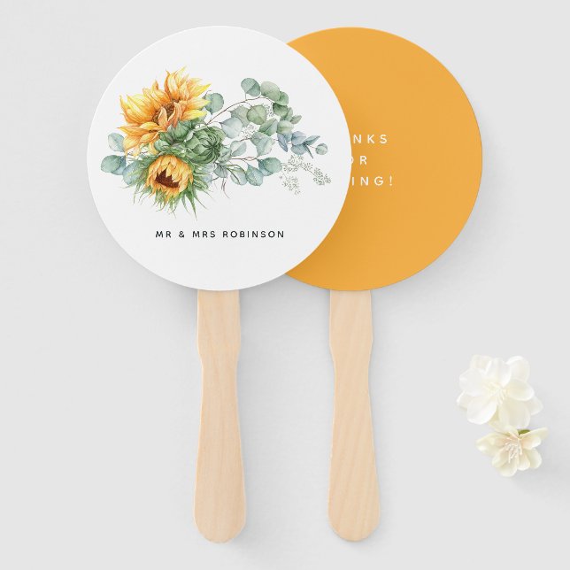Leque Boho Sunflower Eucalyptus Wedding (Frente e Verso)