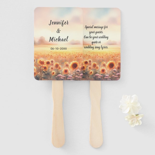 Leque Boho Sunflower Rustic Watercolor Casamento (Frente e Verso)