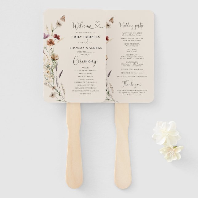 Leque Boho Tiny Wildflower Program Fan (Frente e Verso)