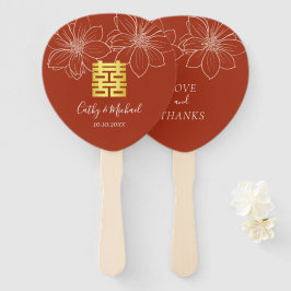 Leque Boho vermelho moderno floral casamento chinês