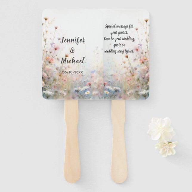 Leque Boho Watercolor Wildflower Personalize (Frente e Verso)