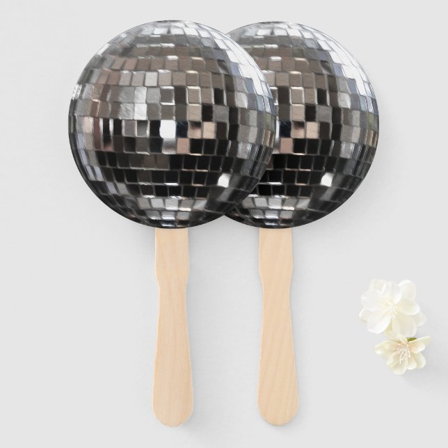 Leque Bola de Discoteca Metálica Prateada (Frente e Verso)
