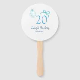 Leque Bolo de 20º aniversário com laço azul nome data pa
