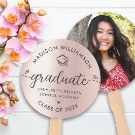 Leque Boné de Corações Douradas Rosa Rosa Rosa de Gradua