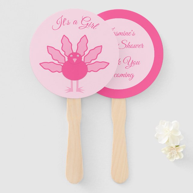 Leque Bonito Bebê Rosa, Ação de Graças Personalizada Tur (Frente e Verso)