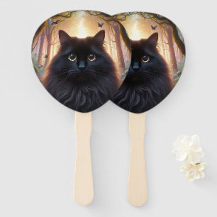 Leque Bonito gato preto fluffy com olhos Dourados